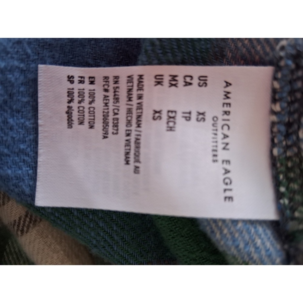 American Eagle Plaid Flannel Shirt Size XS Drop Shoulder Button Up Oversized - Picture 7 of 7